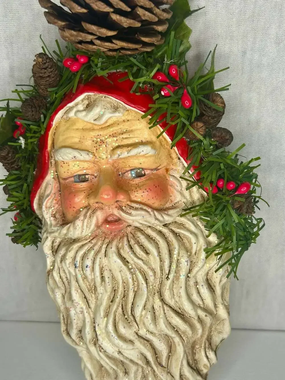 Silvestri Santa Claus Face Wall Hanging Garland Pinecone